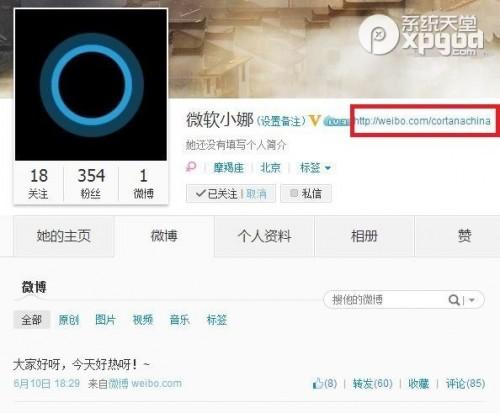 微软小娜微博帐号是什么?