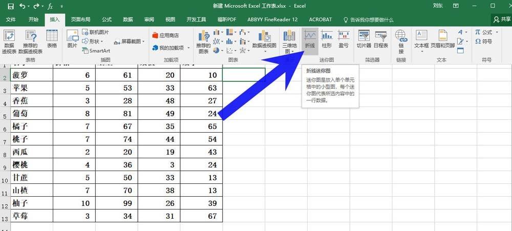 excel2016表格中的數據怎麼添加迷你折線圖表