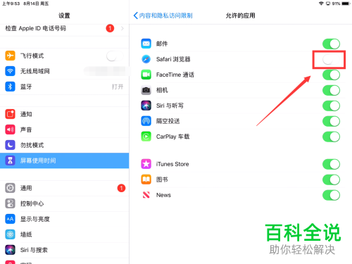 如何将ipad苹果平板电脑中的safari浏览器禁用苹果平板电脑怎样关闭