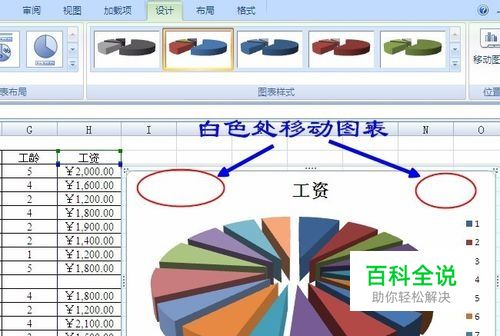 01选定工资列,单击 插入菜单→ 饼形→单击分离型三维饼形,结果如图